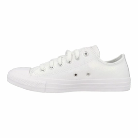 Snug Ankle Hugger Converse Chuck Taylor All Star OX Kids' White Leather Shiny Sneakers