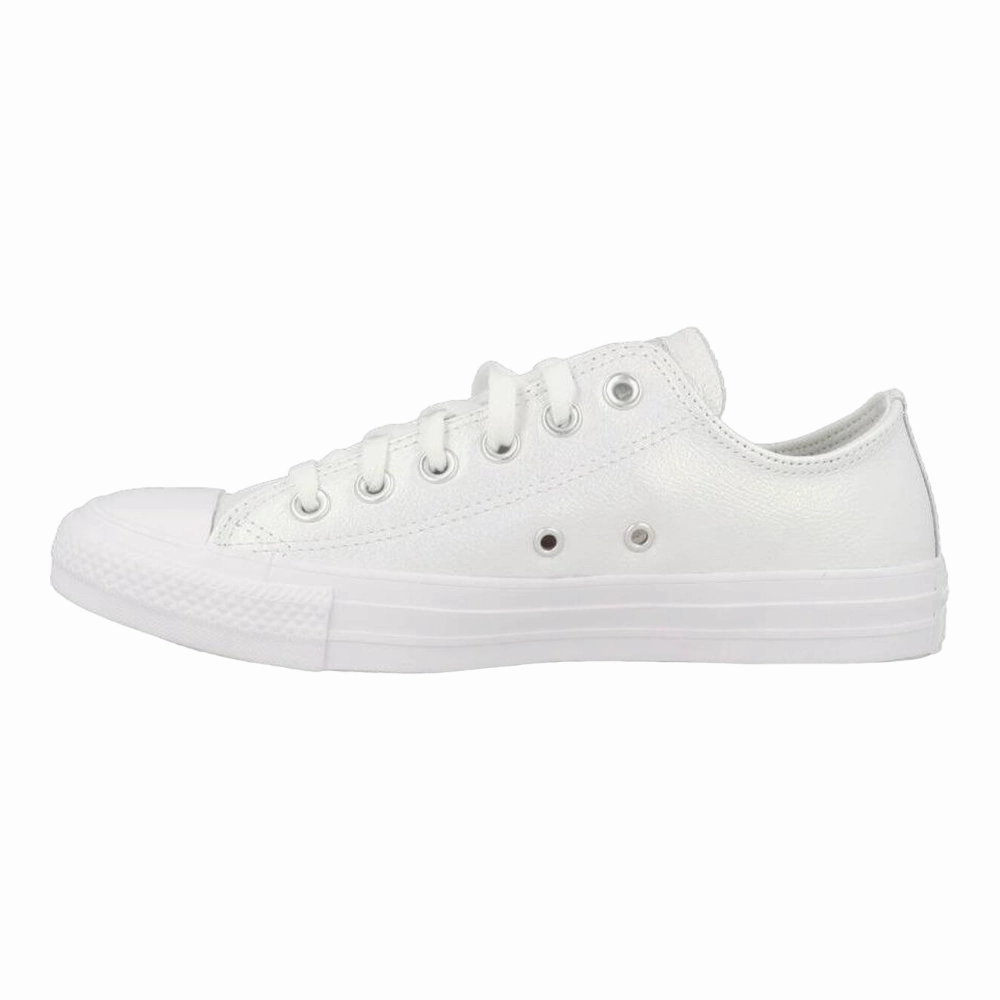 Converse Chuck Taylor All Star OX Kids' White Leather Shiny Sneakers Lace System