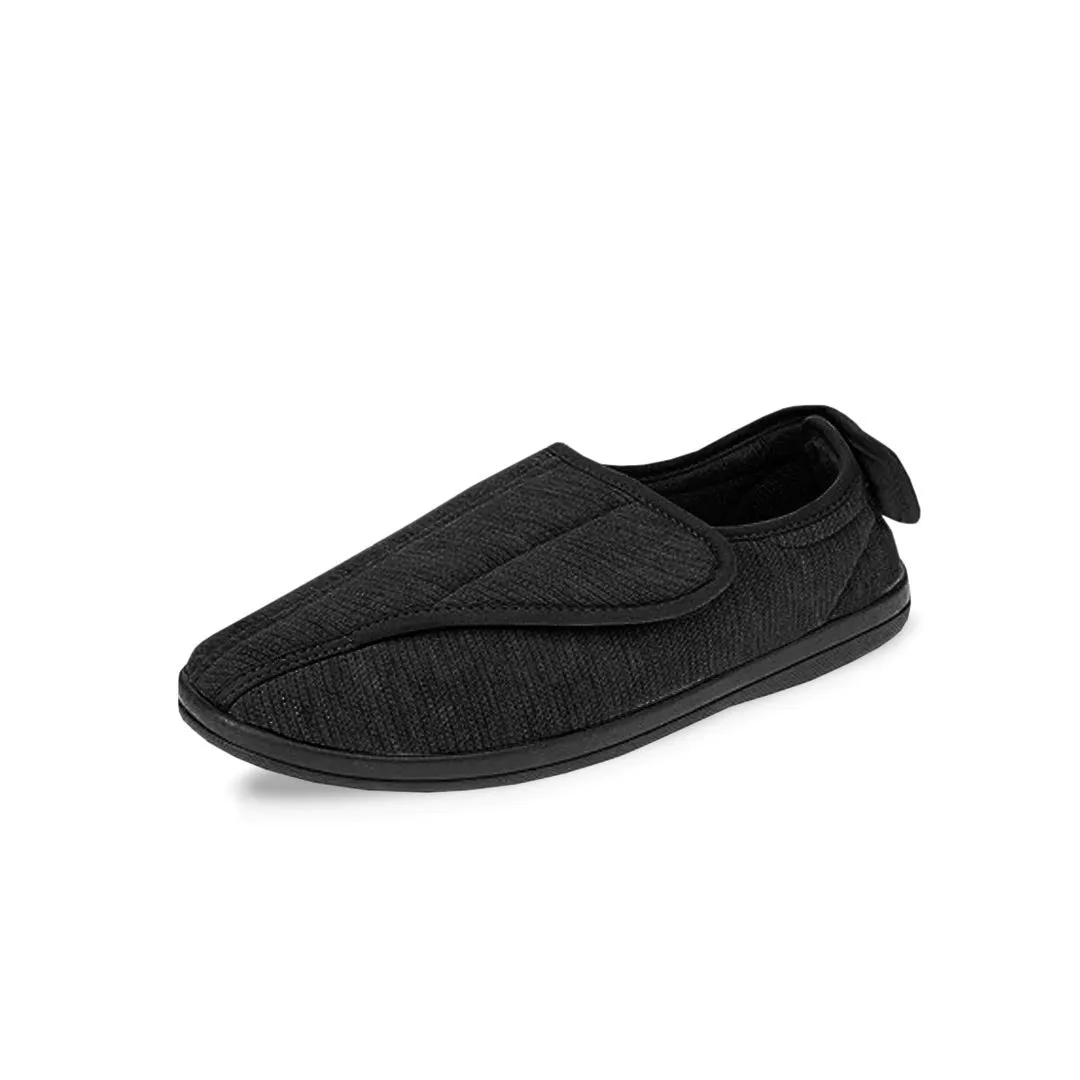 United Supply Co - Men's Plain Velcro Slippers (SMF4931BUS BLK) Low Profile suede upper