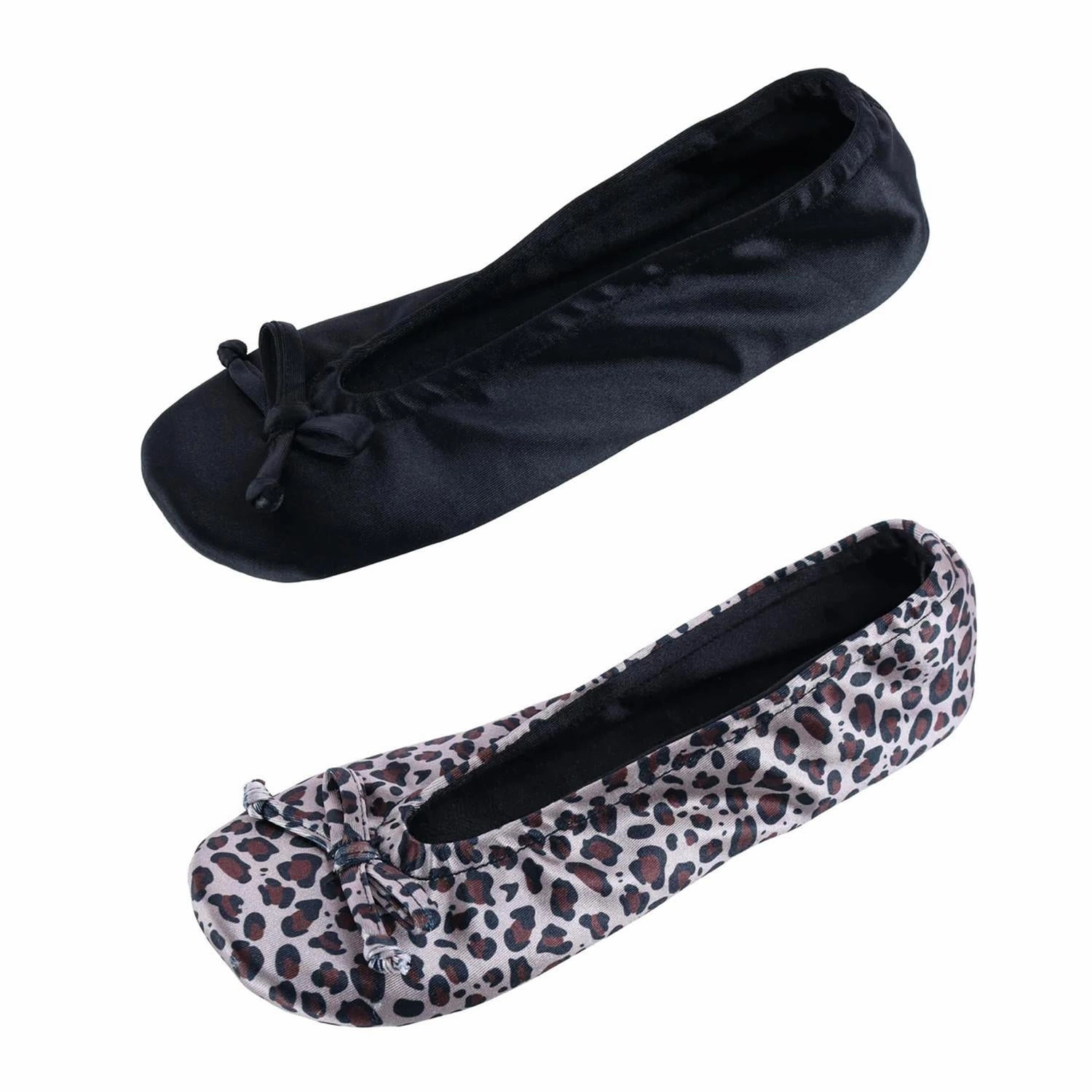 Women's Satin Ballerina Slipper House Shoe (Pack of 2) Anti Slip Coating