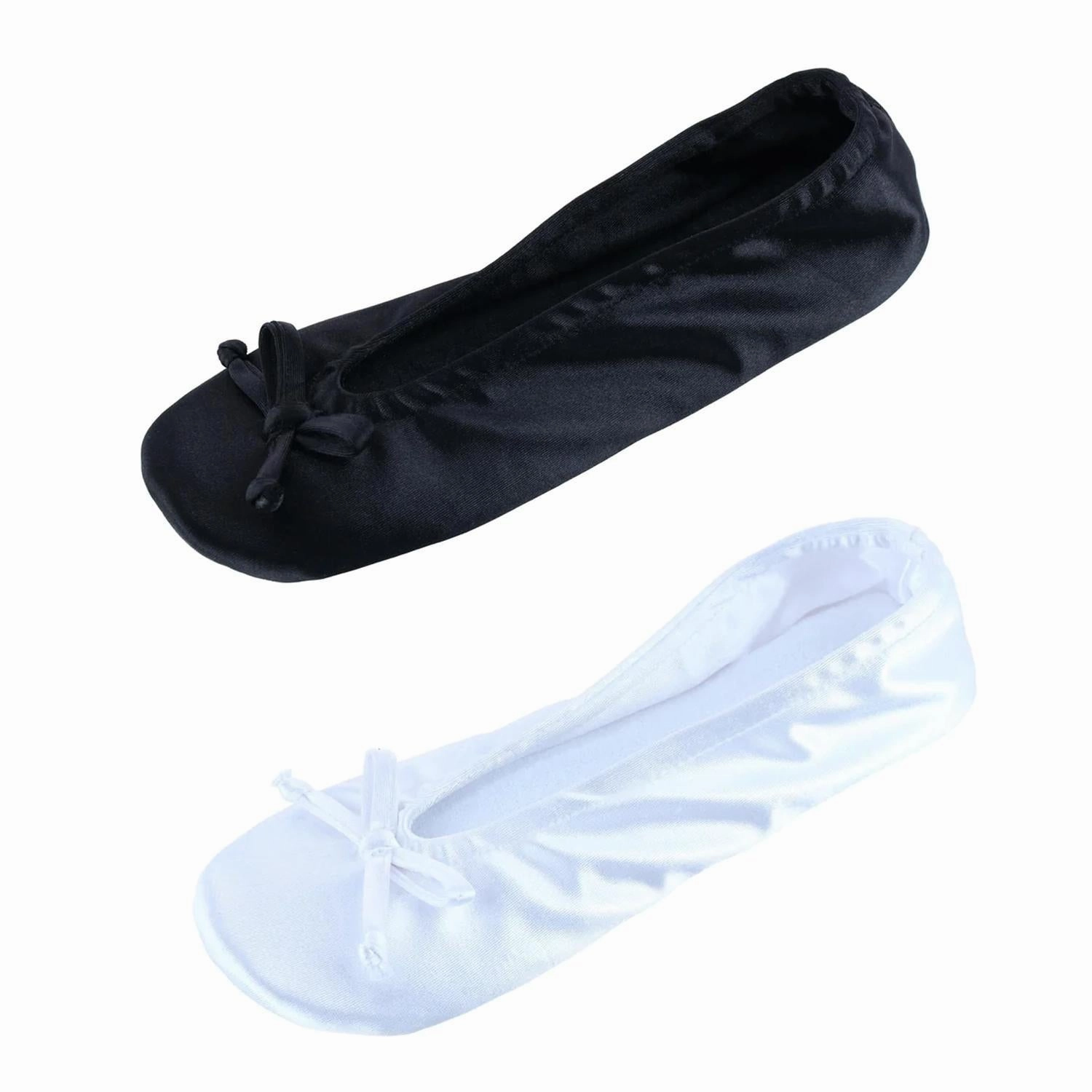 Women's Satin Ballerina Slipper House Shoe (Pack of 2) TPU Midsole