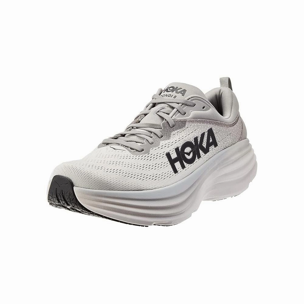 angular outsole running shoes all - terrain shoes Hoka One Mens Bondi 8 Road Running Shoes - Sharkskin/Harbor Mist