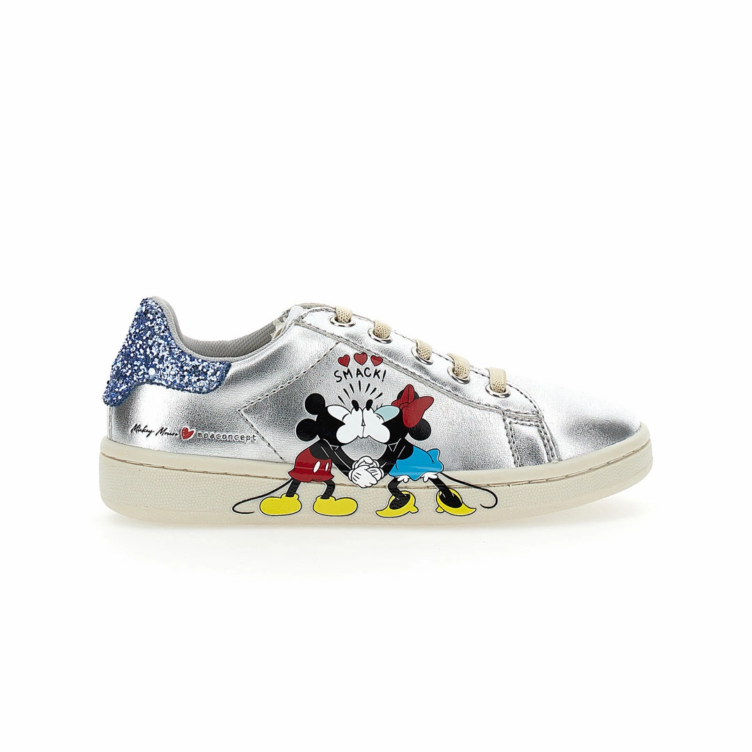 Silver Mickey   Minnie Glitter Tab Velcro Sneakers Fire Walk
