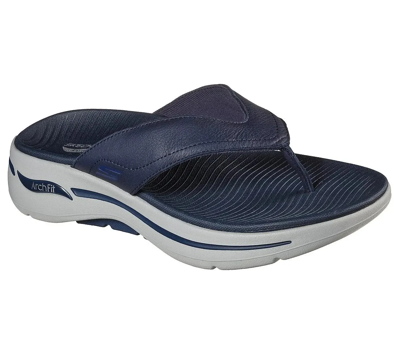 Skechers Go Walk Arch Fit 229022-NVY Sandals Mens 9 Navy Leather Thong EEE4032 Gentle Walk Comfy Outdoor Shoes