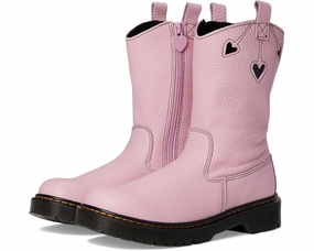 Long Last Ergonomic Shape Dr. Martens Bex Heart Boots Kids Pink Leather Round Toe Mid-Calf JOBB1550