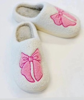 Women's Cozy Bow Slippers In Pink Comfort collar