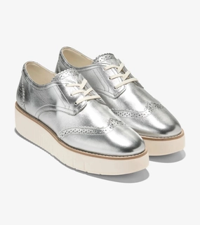 Fast Step Comfort Fit Cole Haan Grand City Oxford Kids Silver Leather Wingtip Platform Shoes ZOGG413