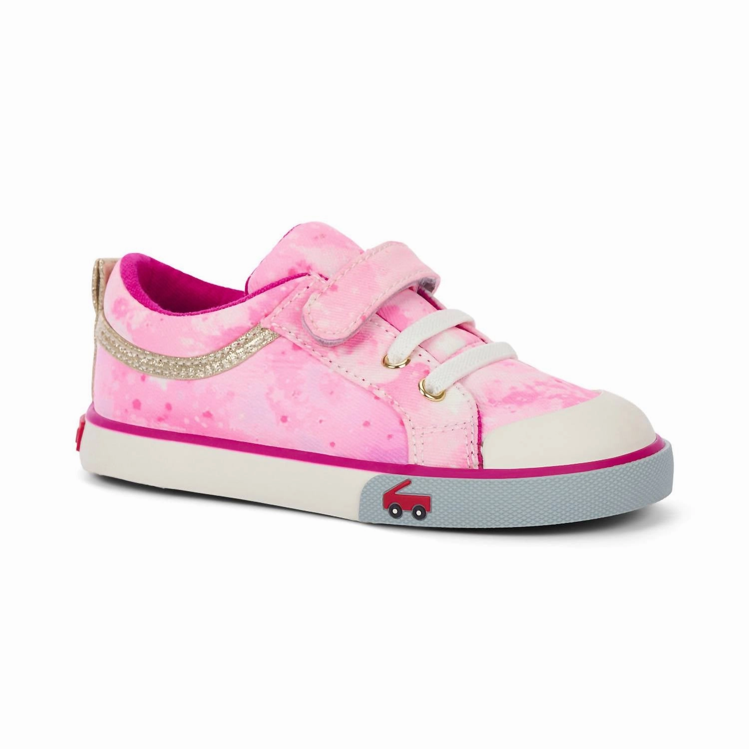 Girl's Kristin Kids Sneaker In Pink/stars Micro Grip Tread Pattern
