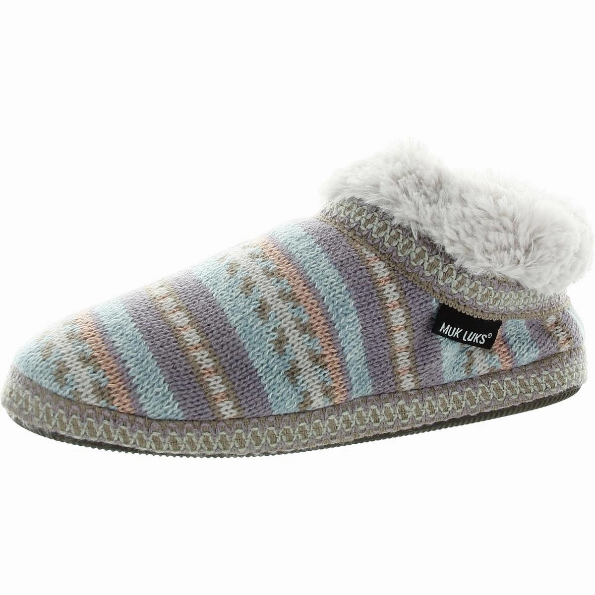 Modern Footwear Womens Striped Faux Fur Bootie Slippers