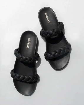Coco Chunky Braided Pool Slide In Black Suede