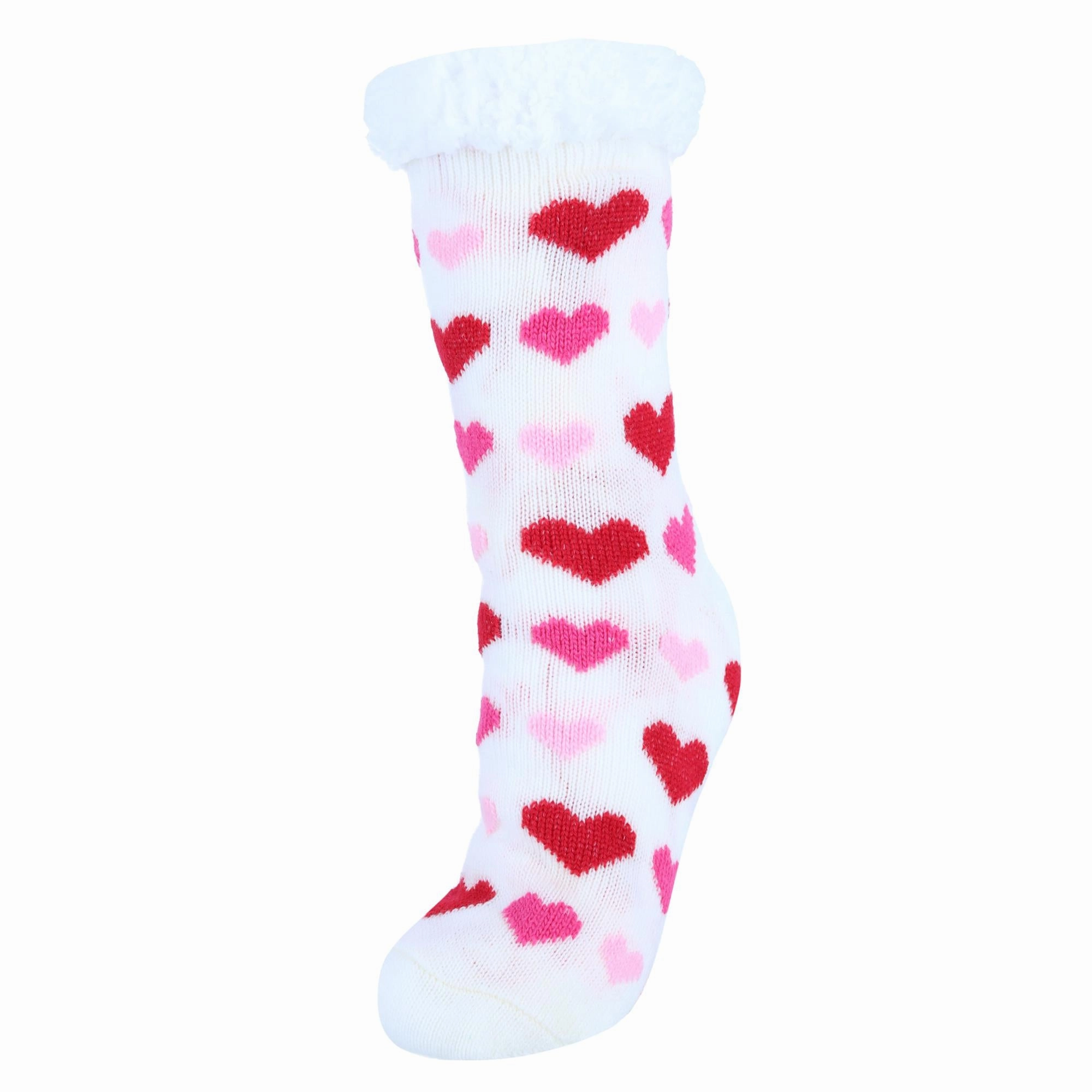 Women's Plush Sherpa Winter Fleece Lined Hearts Slipper Socks microfiber Padded collar