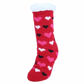 Women's Plush Sherpa Winter Fleece Lined Hearts Slipper Socks Easy Slip Easy Use
