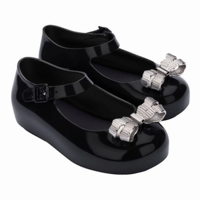 Black Glitter Bow Jelly Shoes LeatherMaterial Sandals
