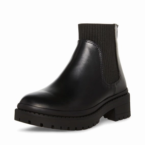 Comfort Gusset Steve Madden Hazzel Boots Kids  Black Round Toe Block Heel Chelsea JOBB1057
