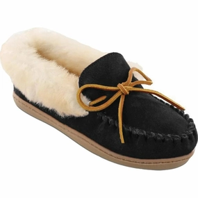 Travel Essential Relaxing Walk Shoes Minnetonka Alpine Slipper Women's Black Suede Sheepskin Slip On Moccasin JOBB394