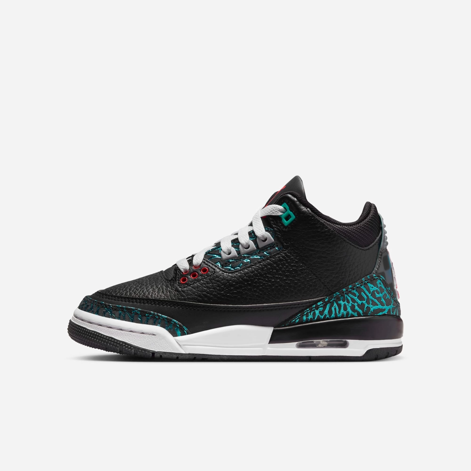 Nike Air Jordan 3 Retro Black/Siren Red-Hyper Jade  FV5437-001 Grade-School Balanced Stack Height Soft Arch