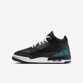 Nike Air Jordan 3 Retro Black/Siren Red-Hyper Jade  FV5437-001 Grade-School Synthetic Upper