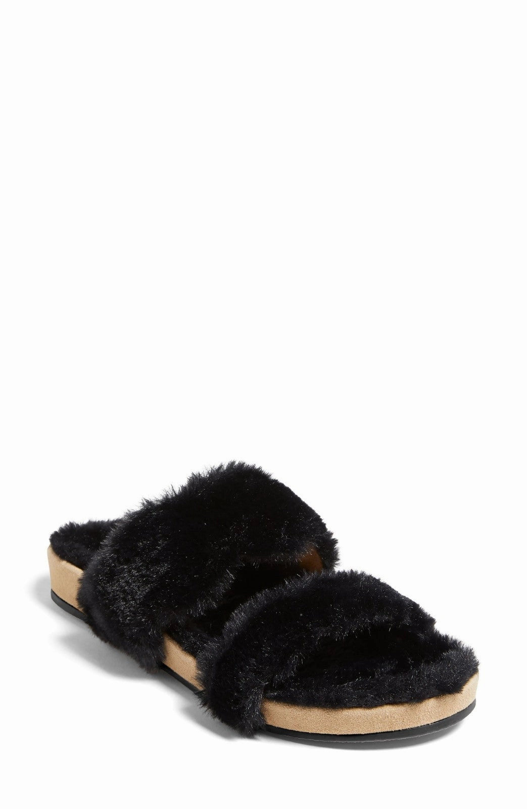 Jack Rogers Lauren 141211SA01-001 Slipper Women's Black Faux Fur Slide JOBB1457 Eva Midsole Comfy Relax Shoes