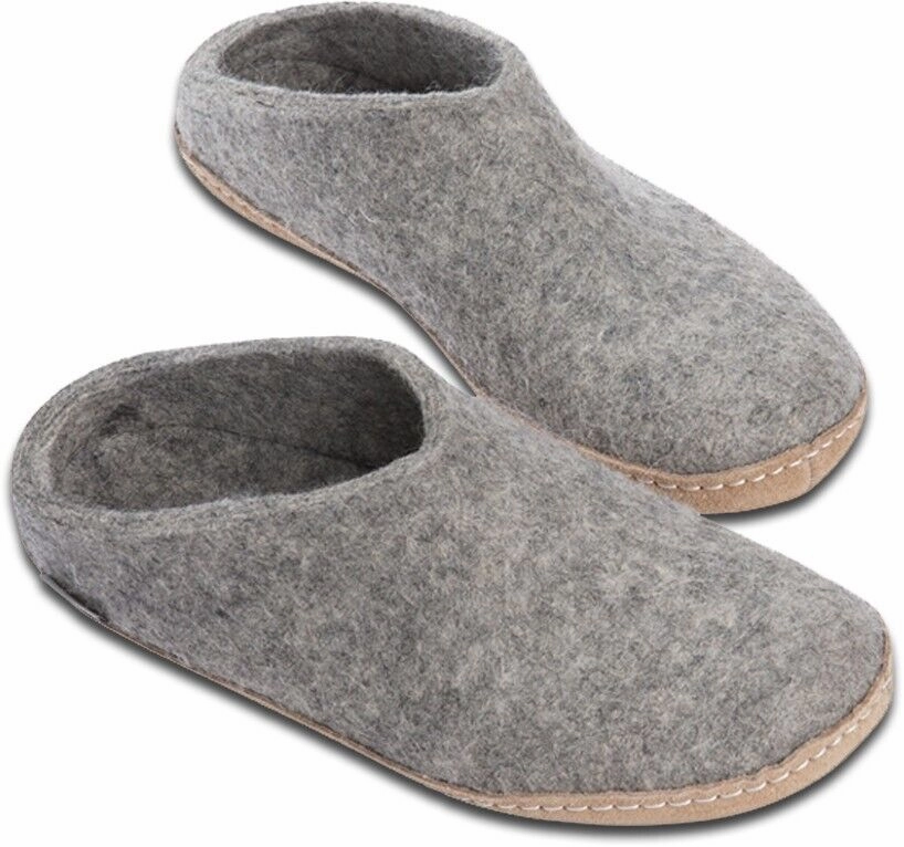 Glerups B-01 Felt Slipper Unisex US 17 Gray 100% Natural Merino Wool Clog FZP524 Comfort Straps
