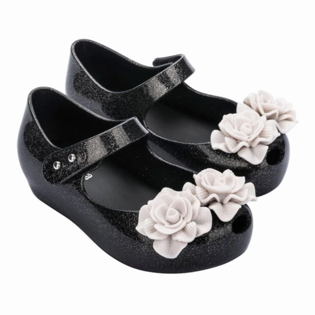 Evening Stroll Casual Comfort Black & White Flower Jelly Shoes