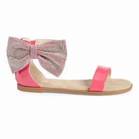 Miss Cambelle Crystal Bow Sandal in Hot Pink Patent - Kids Chic Travel Shoes Cool Surface