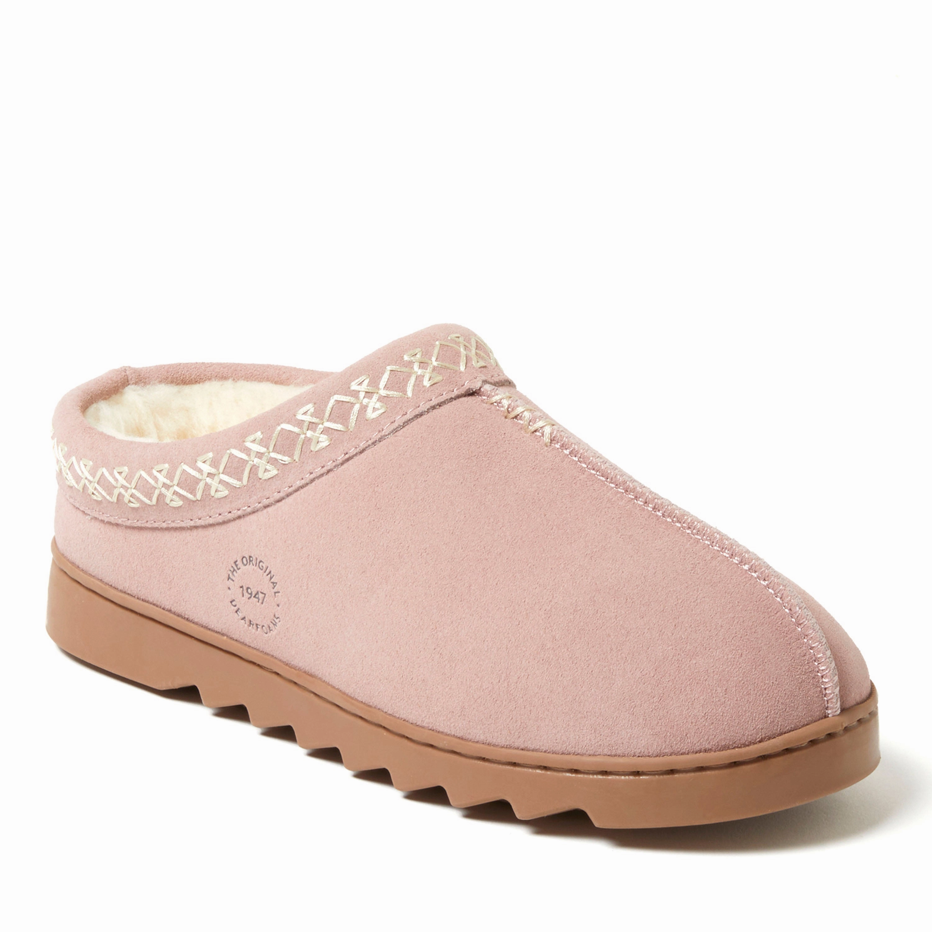 Classic Slides Easy Setup Dearfoams Women's Doreen Genuine Suede Clog Slipper With Embroidery