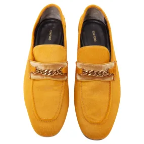 Tom Ford mustard yellow calf hair g chain velvet moccasin loafers College Oxfords