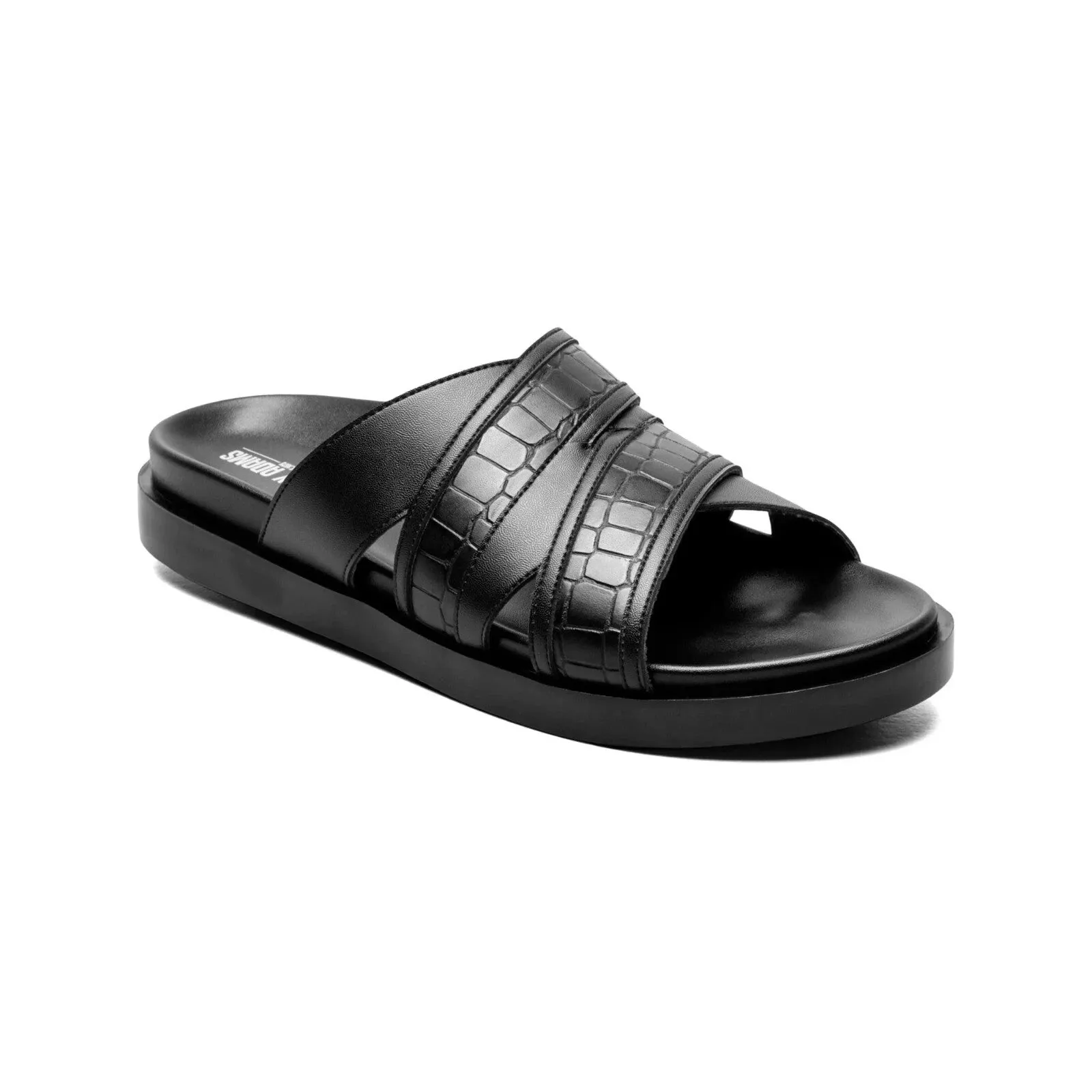 Simple Footwear Open Steps Stacy Adams Mondo 25597-001 Sandal Men Black Cross Strap Slip-On Slide HAM471