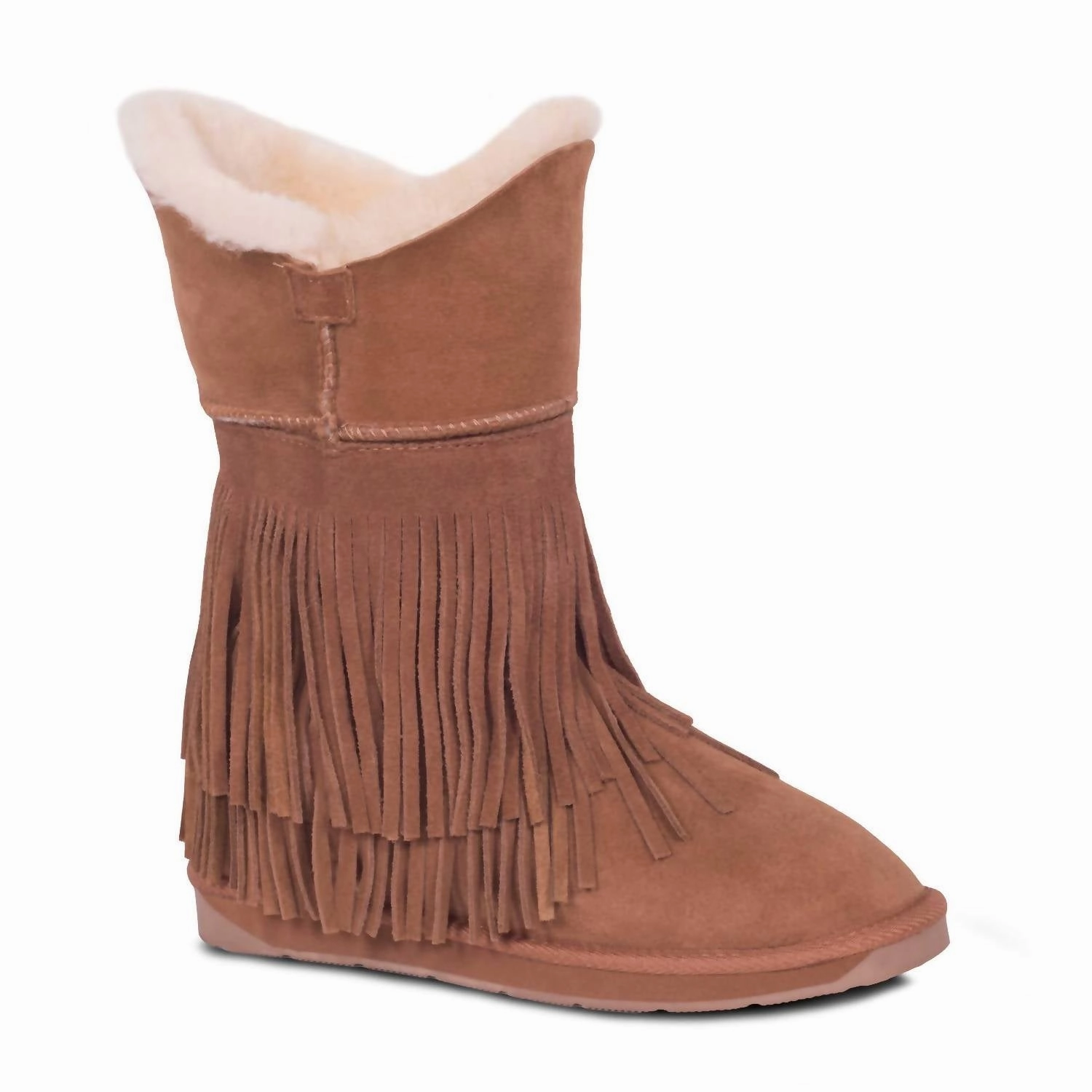 Industrial Site Women's Classic Fringed Sheepskin Boot In Chestnut
