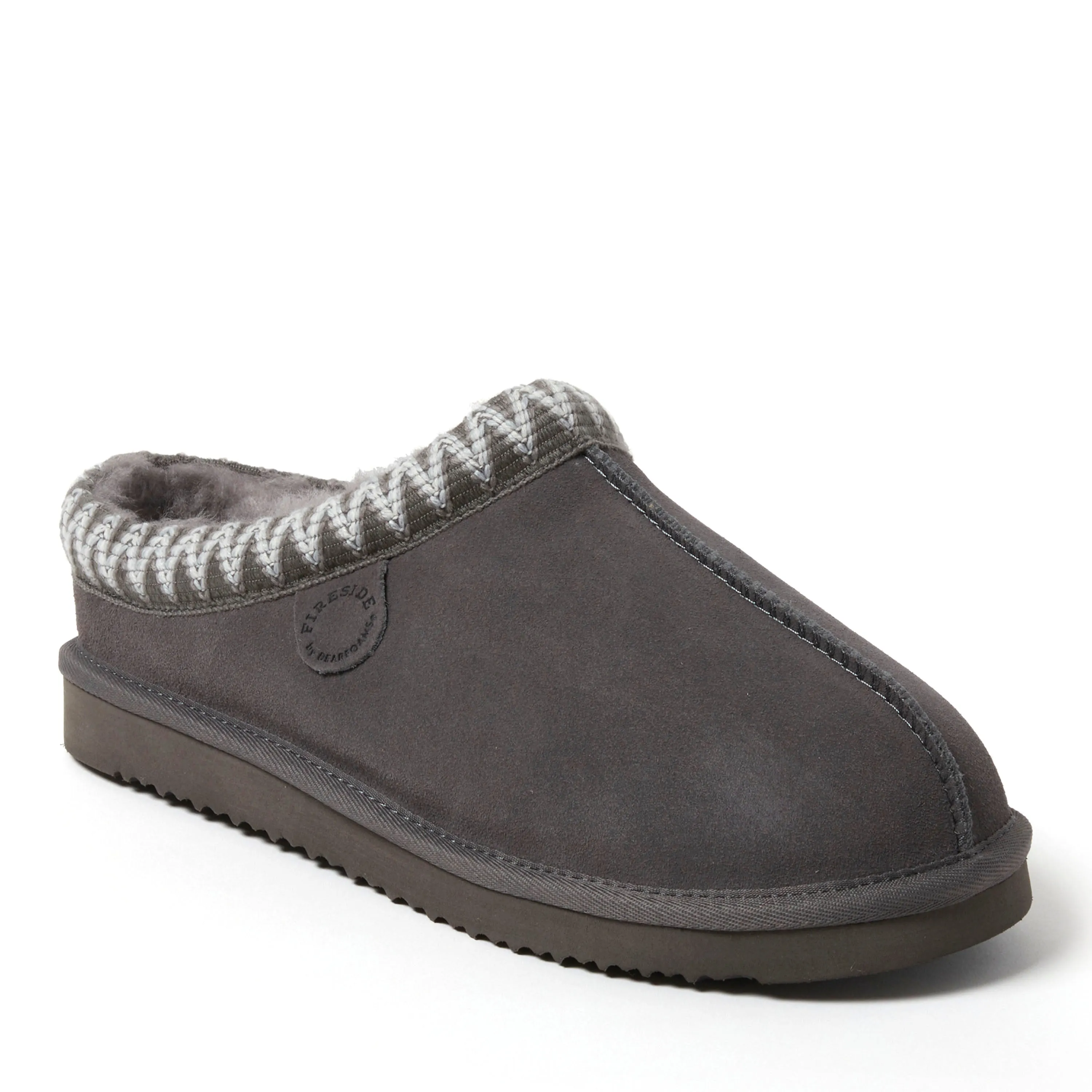 Fireside by Dearfoams Men's Grafton Genuine Shearling Clog Slipper with Taping Soft Touch Elegant Shoes