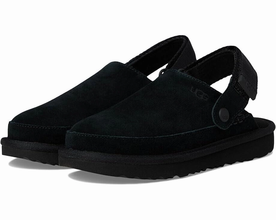 Breathe Easy All-weather sole UGG Goldenstar 1159770K-BLK Clog Kids 3 Black Suede Slip-On Casual Shoes FZP476