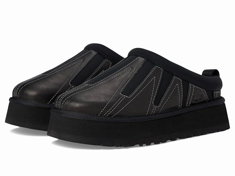 Comfy Relax Shoes UGG Tazz Sunwave 1169771-BLK Womens US 7 Black Leather Platform Slippers ZPO3712