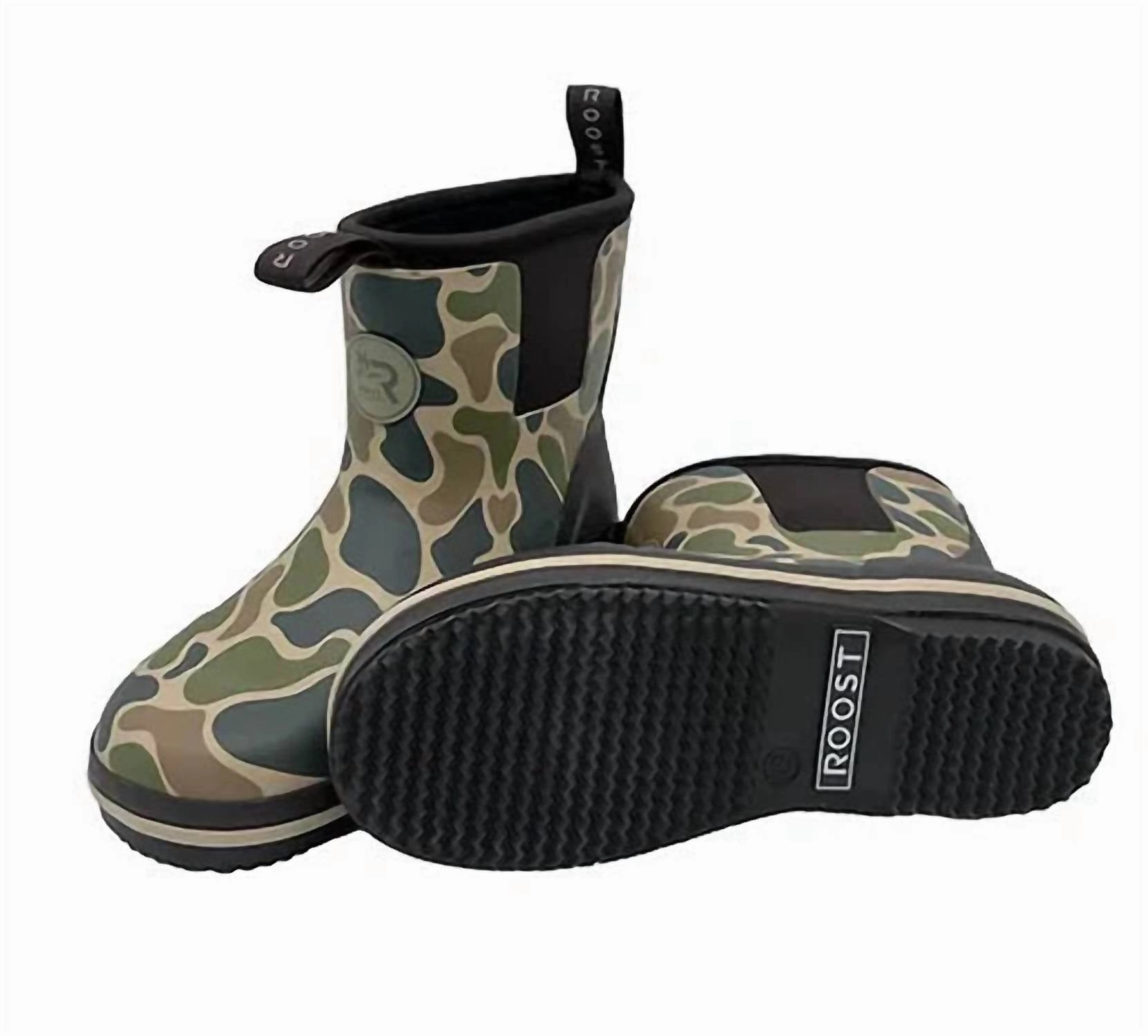 Unisex Roost Rain Boots In Camo Coffee Shop Quick Drying Snowy Path