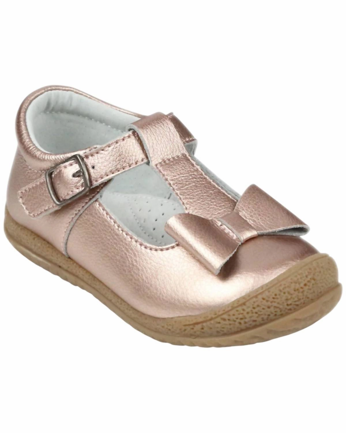 Toe Ease Polished Surface Girl's Emma Mary Jane Shoes In Rosegold