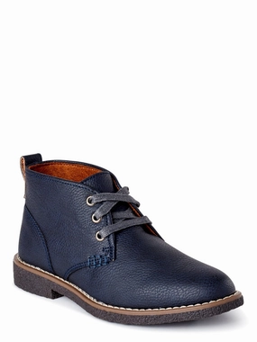 Deer Stags Freeport Kids Blue Faux Leather Round Toe Ankle Chukka Boots JOBB775 Rugged Build