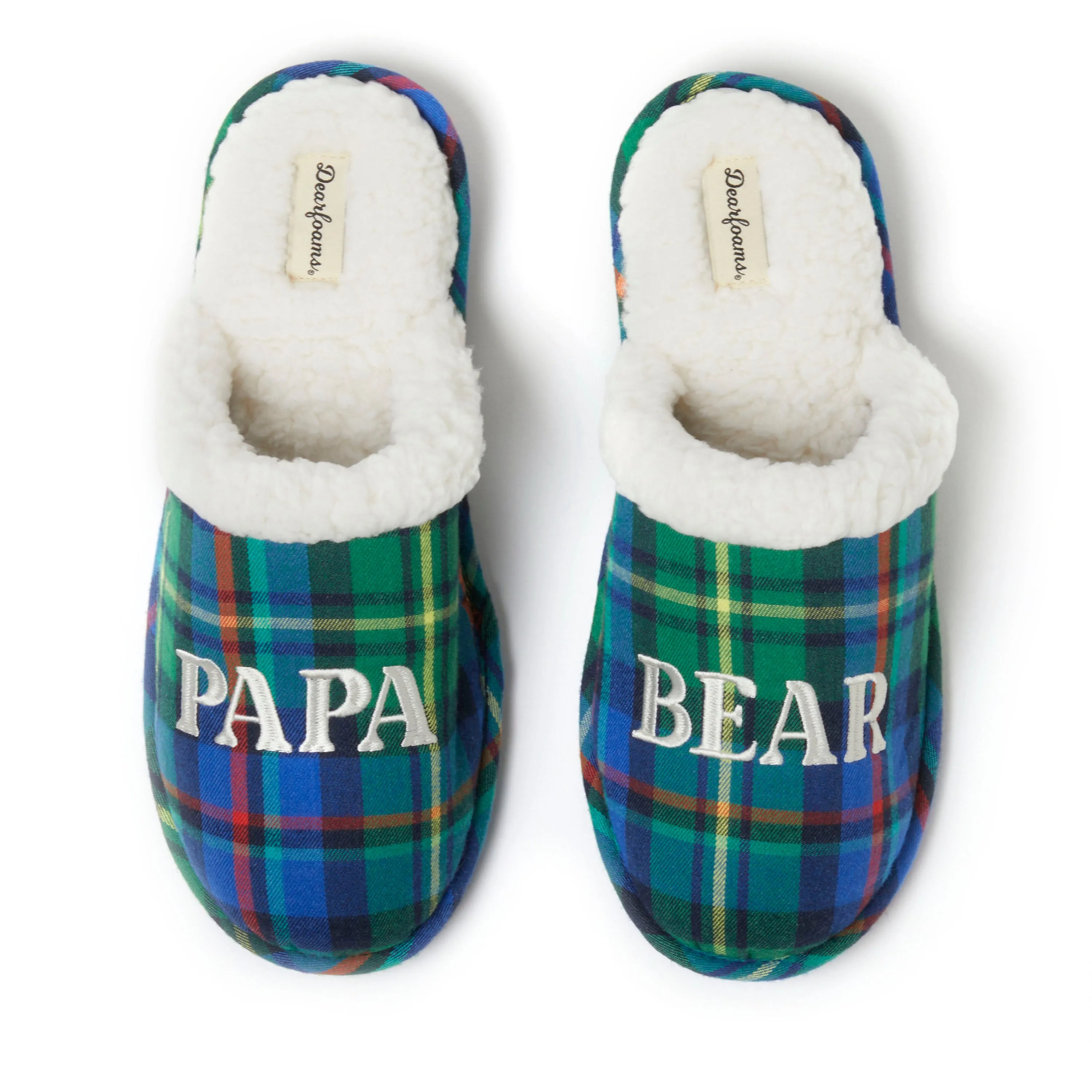 Dearfoams Men's Papa Bear Plaid Scuff Slipper Easy-to-wear Sandals Slim Shape