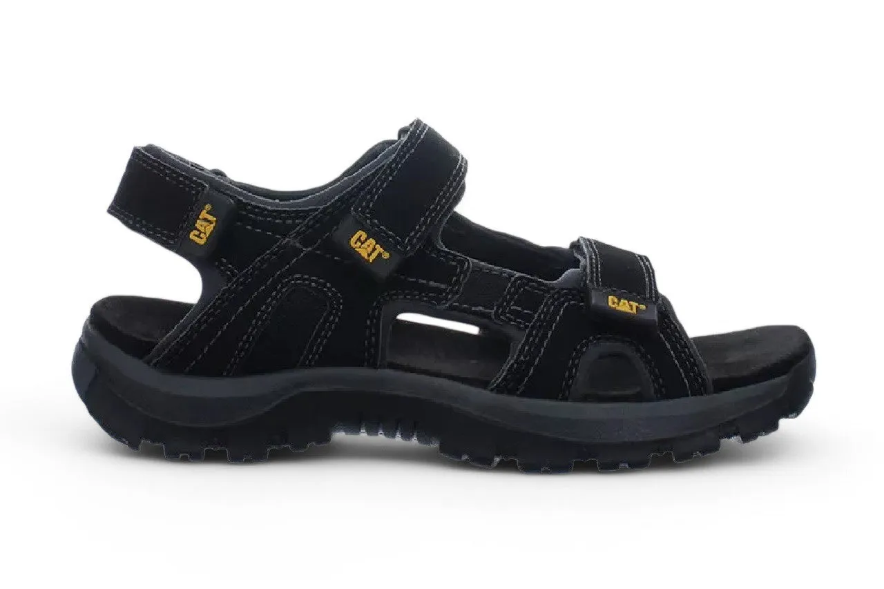 Comfortable Vacation Footwear Caterpillar Men's Black Leather Giles Trekking Sandals