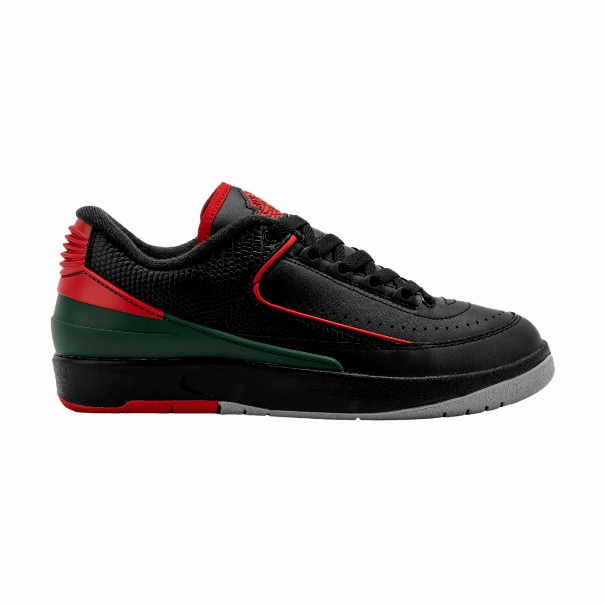 Dual Layer Nike Air Jordan 2 Retro Low Black/Fire Red-Fir-Cement Grey  FJ6869-006 Grade-School