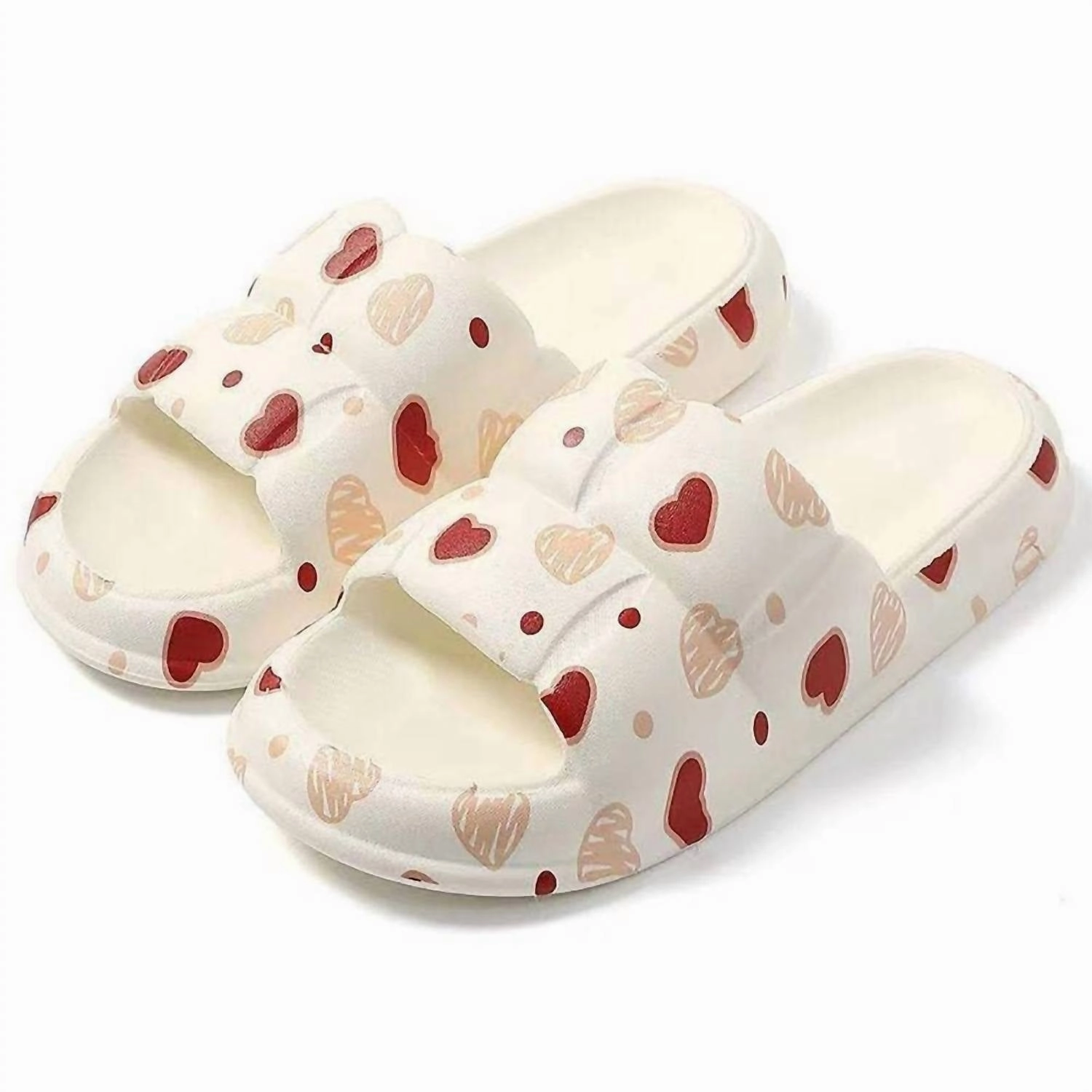 Heart Print Pillow Cushion Slides In White Comfort Glide flexible shoes