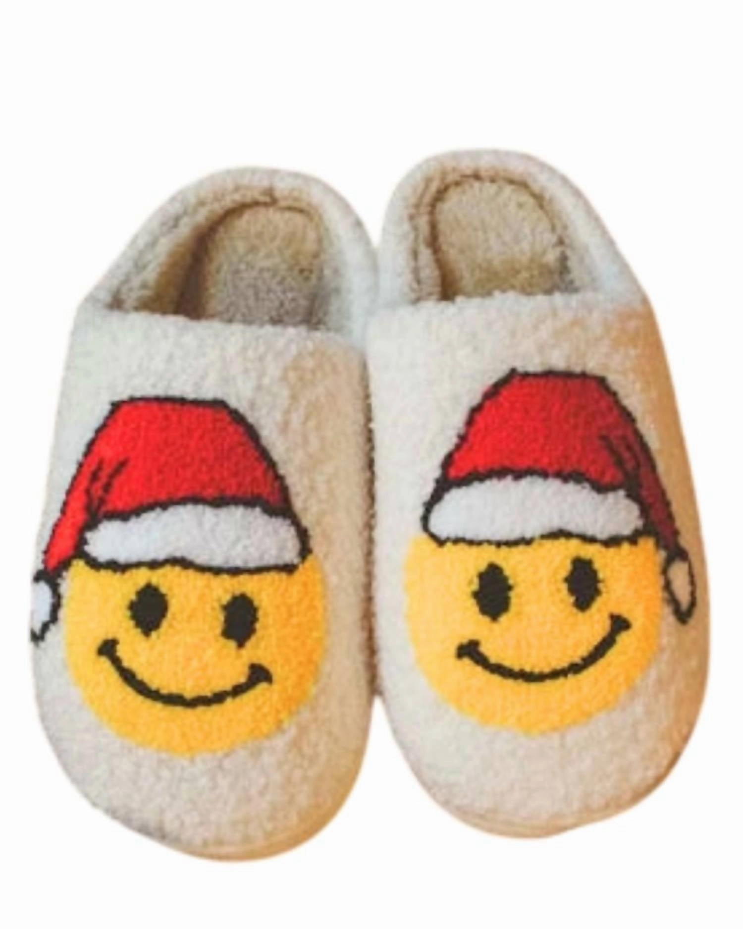 Comfortable for jogging Lightweight Fit Unisex Santa Christmas Happy Face Slippers In White