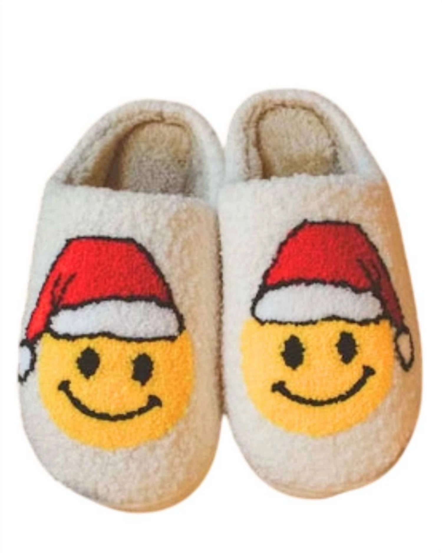 Comfortable foot fit Comfortable Fit For Long Runs Unisex Santa Christmas Happy Face Slippers In White