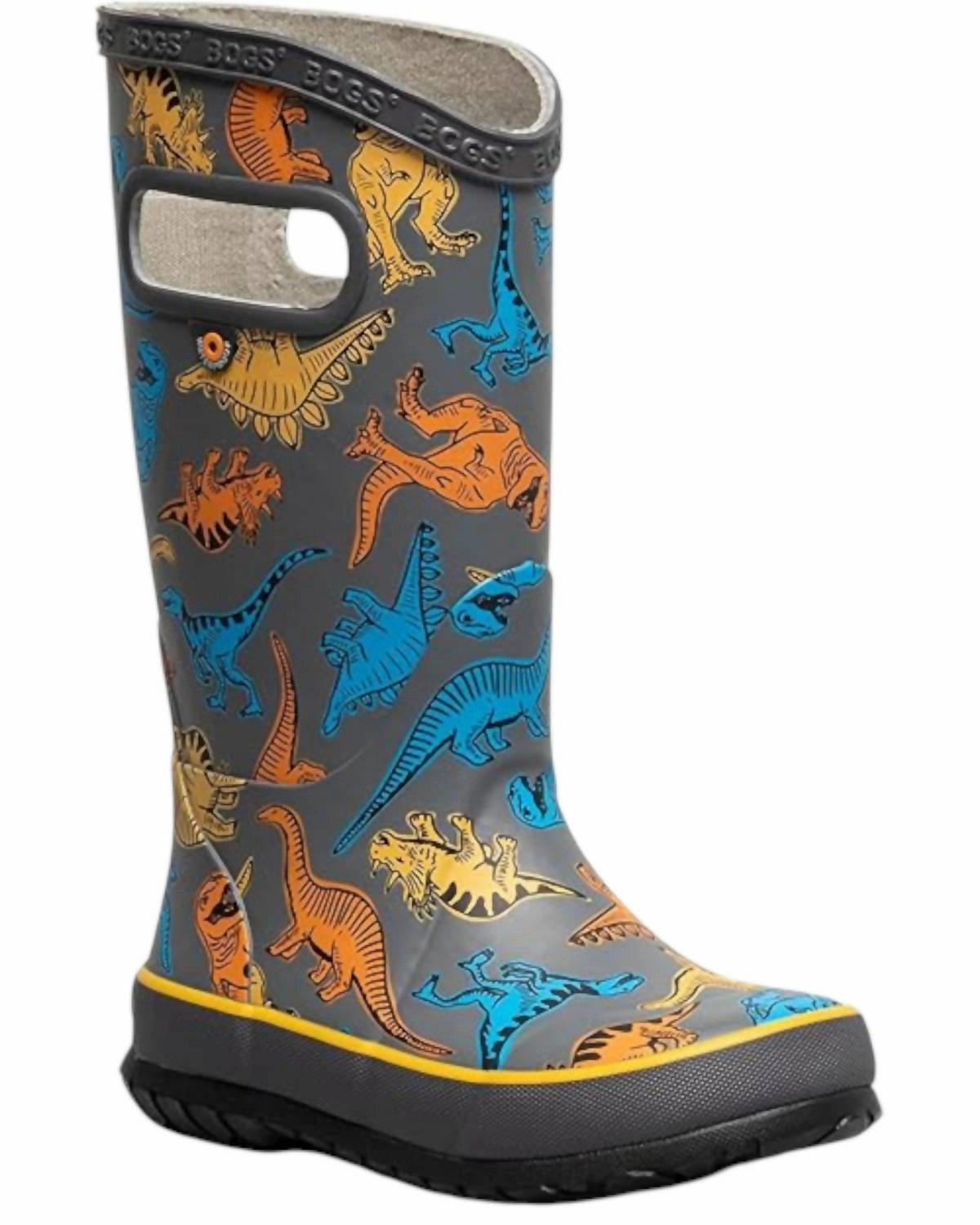 Boy's Dino Rain Boots In Gray Padded Interior Nature Lover