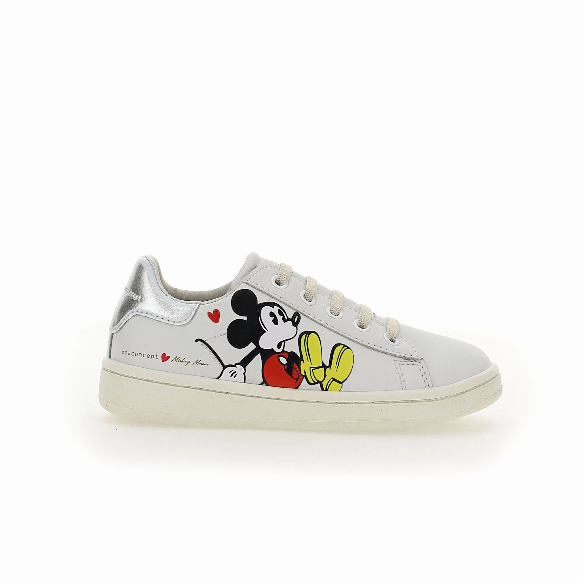 White Mickey Silver Tab Sneakers Grippy Sole