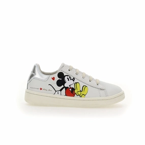 White Mickey Silver Tab Sneakers Race Walk Flex grooves