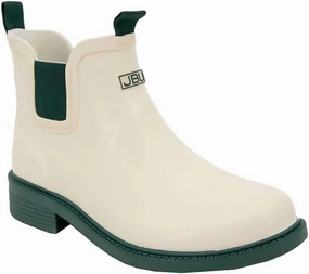 All Weather Mountain Climber Women's Chelsea Floral Rain Boots In Cream Hunter Green