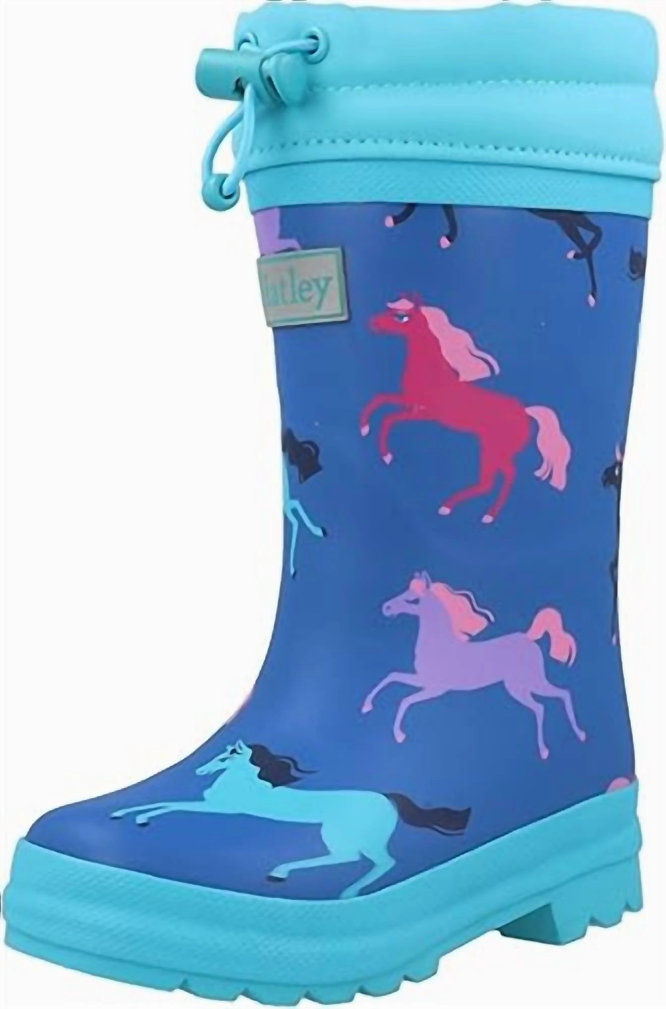 Cushioned Step Urban Commute Stable Support Windy Weather Boy's Prancing Horses Sherpa Lined Rain Boots In Snorkel Blue