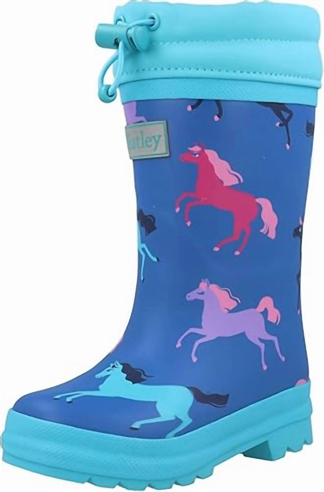 Low Profile Adventure Journey Boy's Prancing Horses Sherpa Lined Rain Boots In Snorkel Blue