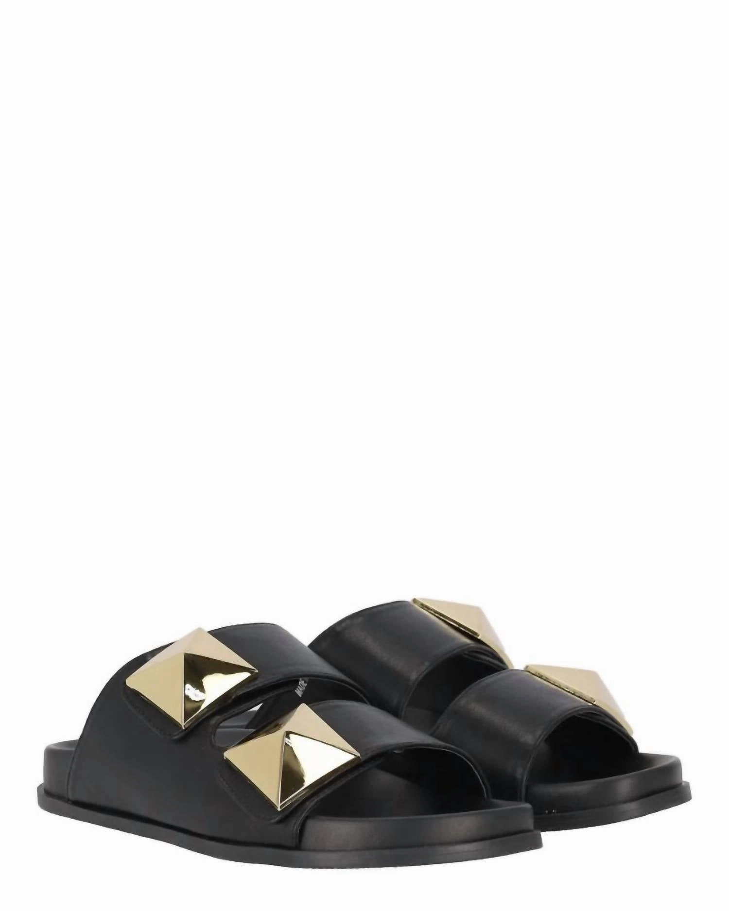 Woman's P23Us Slippers In Black / Gold Light Summer Slides