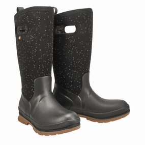 Women Crandall Tall Speckle Waterproof Boots In Black Lace-Up Design Travel Friendly
