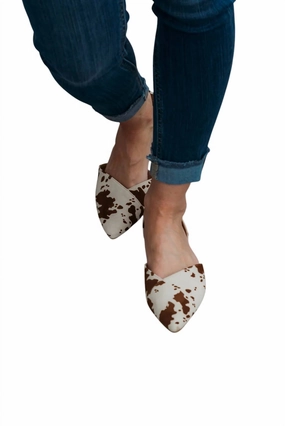 Women's Ballerina Shoes In Brown/off White Cow Cozy Style Comfortable ankle
